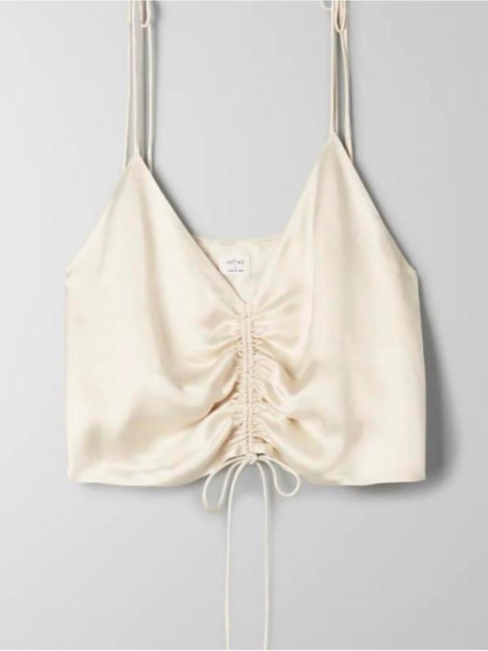 ARITZIA Wilfred Gathering Satin Ruched Cami Top in Cream / Light Birch | Size S